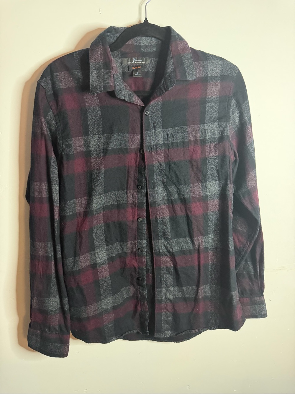 Marc Anthony Black & Burgundy Plaid Button-Down Shirt